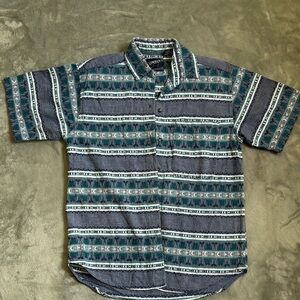 Vintage Patterned Casual Short Sleeve Button Down Shirt